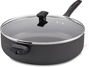 Farberware Dishwasher Safe Nonstick Jumbo Cooker Chef's Pan with Lid and Helper Handle, Kitchen Cookware, 6-Quart, Black