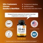 Sandhu's Vitamin D3 K2 Magnesium 5000 IU, 120mcg K2 Capsules 120 Count (Pack of 1) | with VIT B6, Zinc & Quercetin | D3K2 Supports Superior Absorption, Energy, Immune, Muscle Health for Men & Women - Image 7